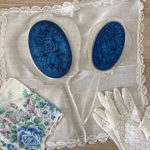Vintage Blue Lucite Vanity Hand Mirror & Brush, Retro Boudoir Accessories, 1970s
